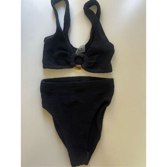 Hunza G Womens Black Crinkle Stretchy Nadine Seersucker Bikini Set One Size NWOT - Picture 5 of 8